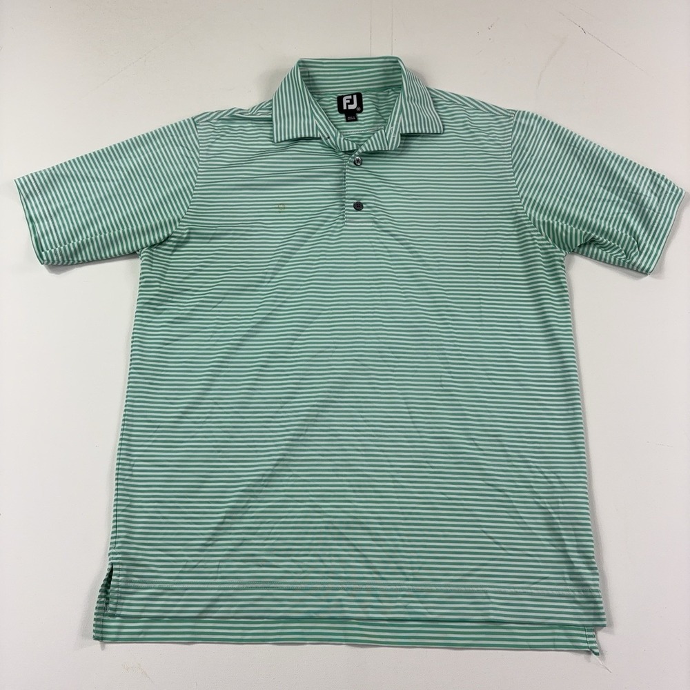 FootJoy Golf Polo Shirt Mens M Green Striped The Forest Stretch Short Sleeve
